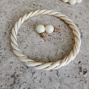 Bone Twisted Bangle and Earrings Set GOLD